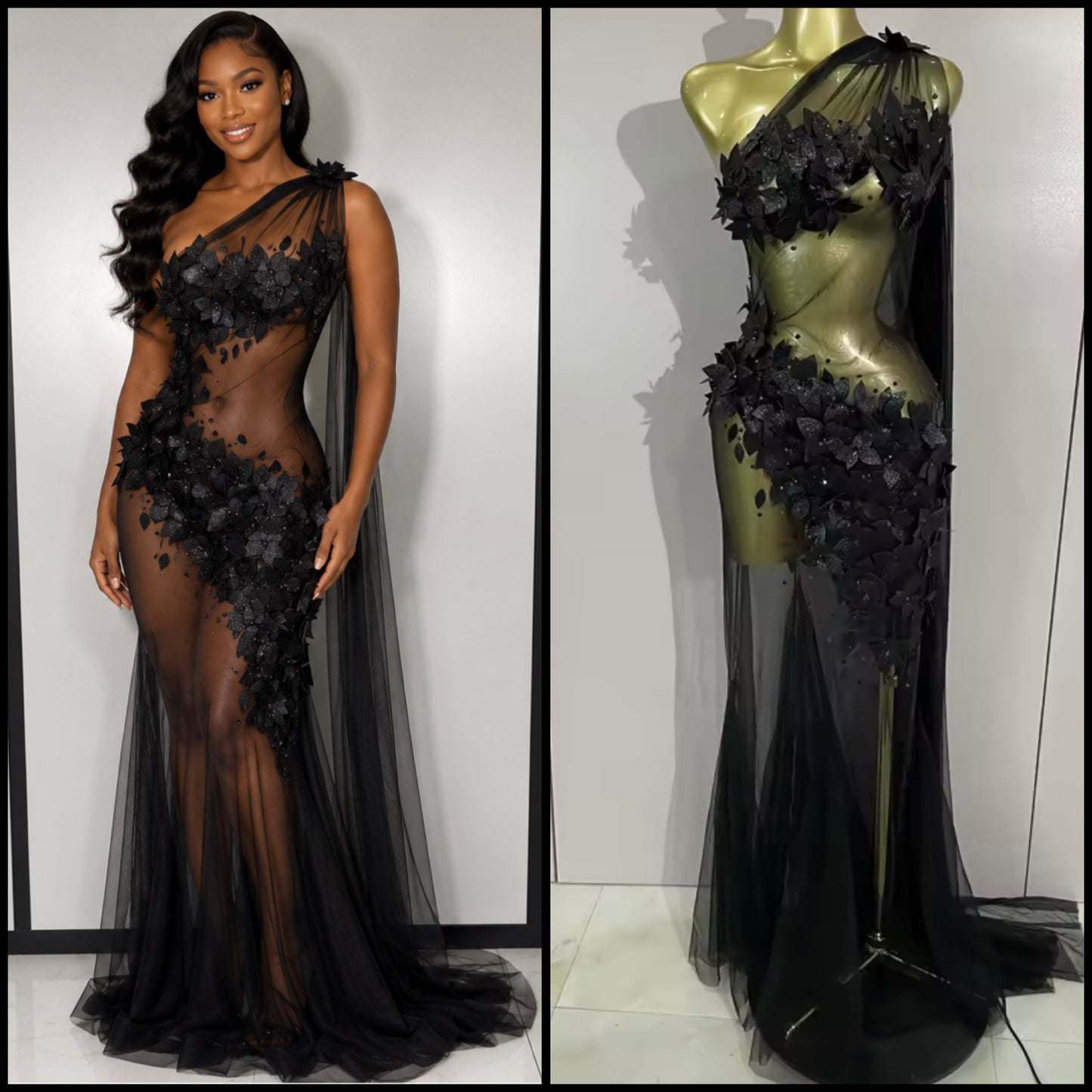 Floral One Shoulder Sleeveless Sexy See Through Maxi Dress