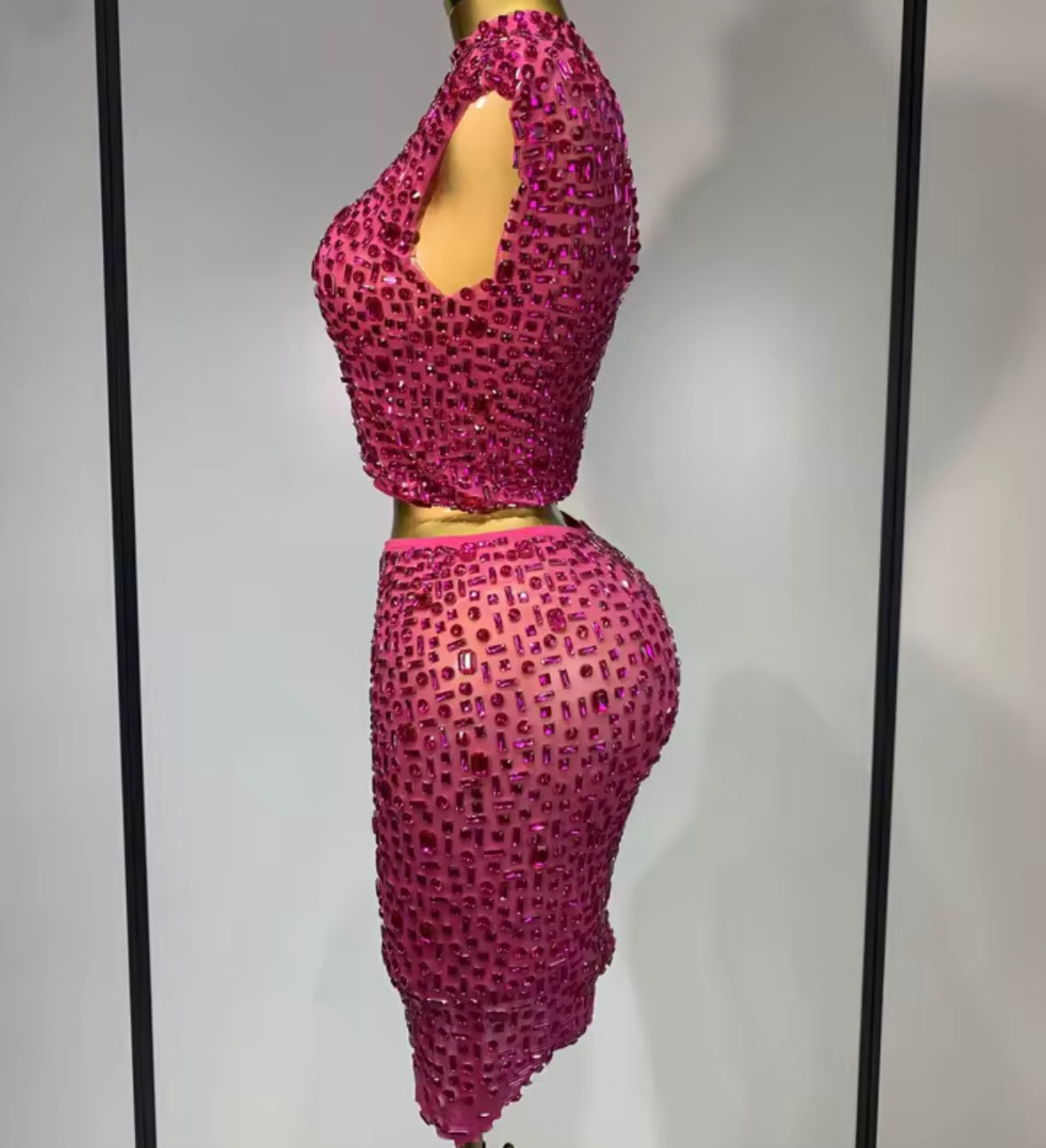 Sexy Sleeveless Crystal Crop Skirt Set