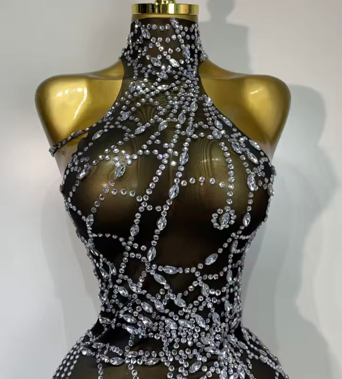Sexy Rhinestone Mesh Sleeveless Asymmetrical Dress