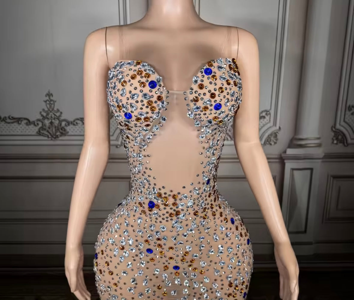 Sexy Sleeveless Color Rhinestone Floor-Length Dress