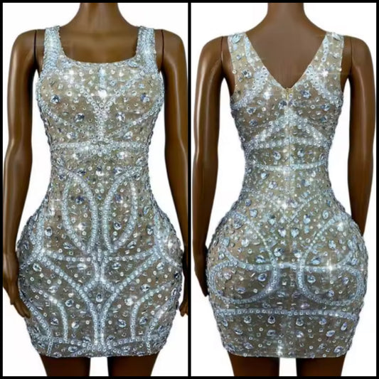 Sexy Sleeveless Rhinestone Embellishment Short Dress