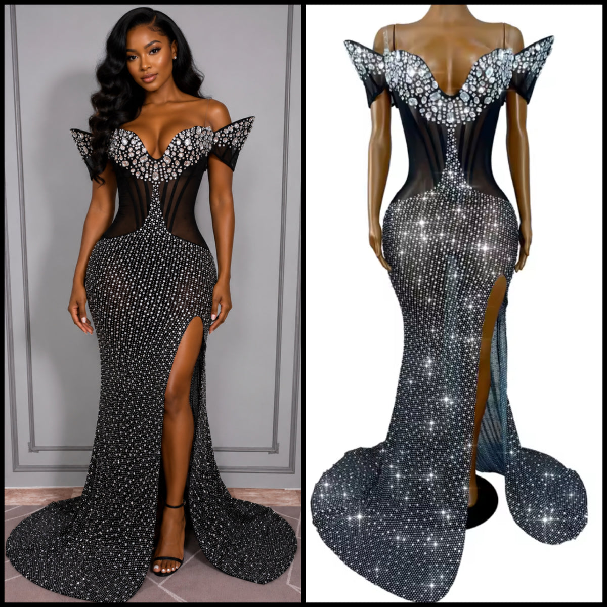 Elegant Rhinestone Embellishment Off The Shoulder Mermaid Dress