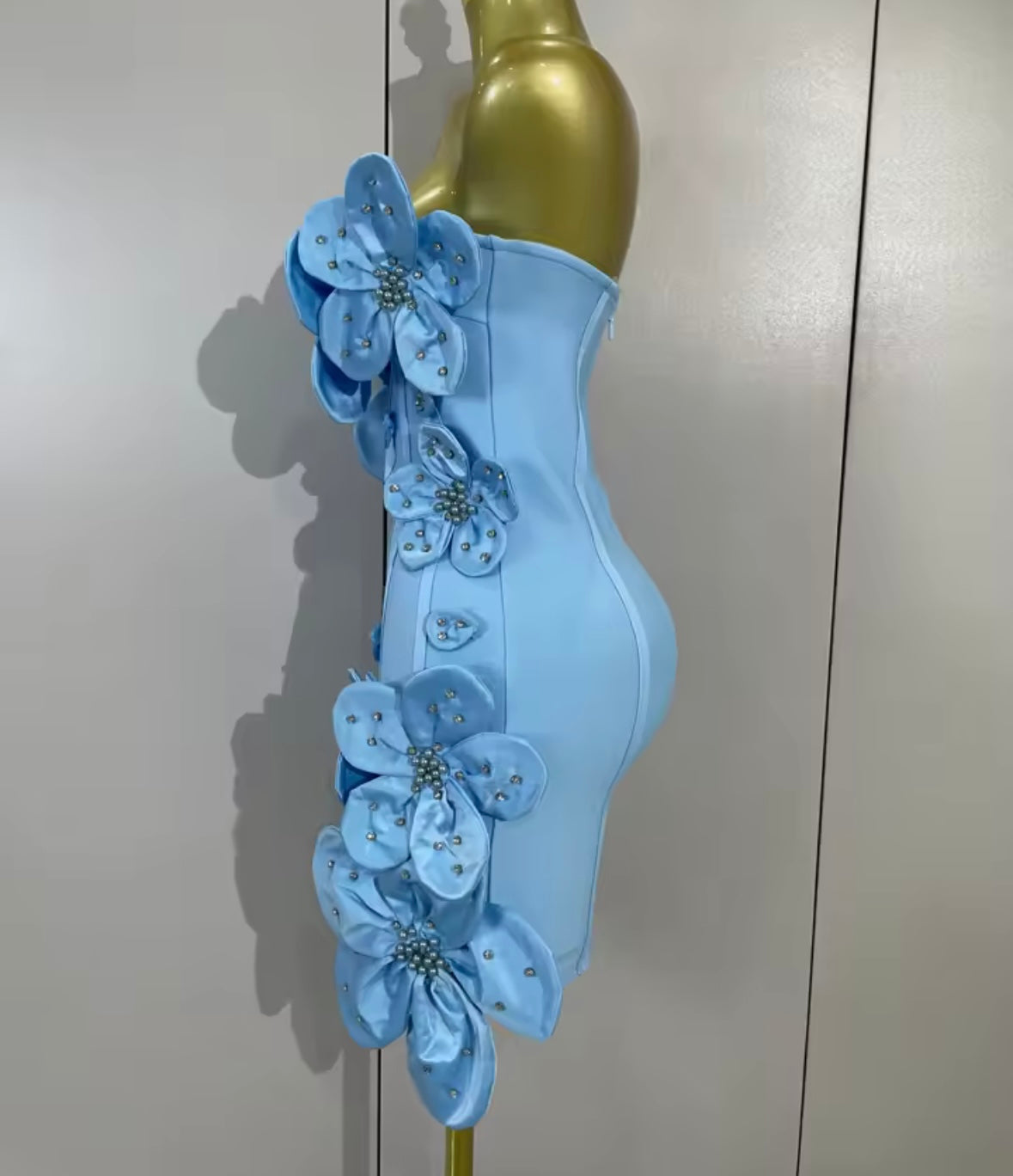Sexy Floral Rhinestone Strapless Bandage Dress