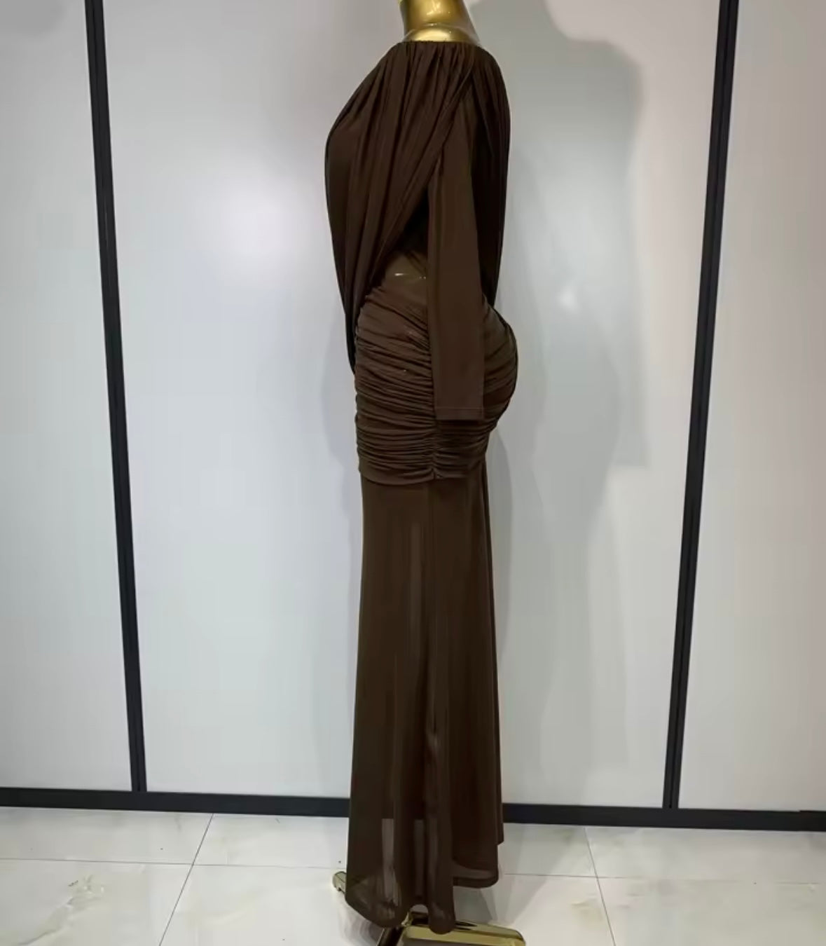 Elegant Draped Off The Shoulder Full Sleeve Maxi Dress