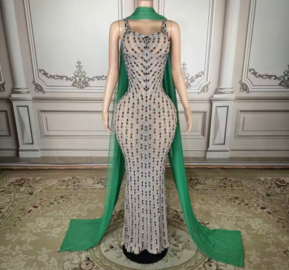 Sexy Scarf Sleeveless Rhinestone Embellishment Maxi Dress