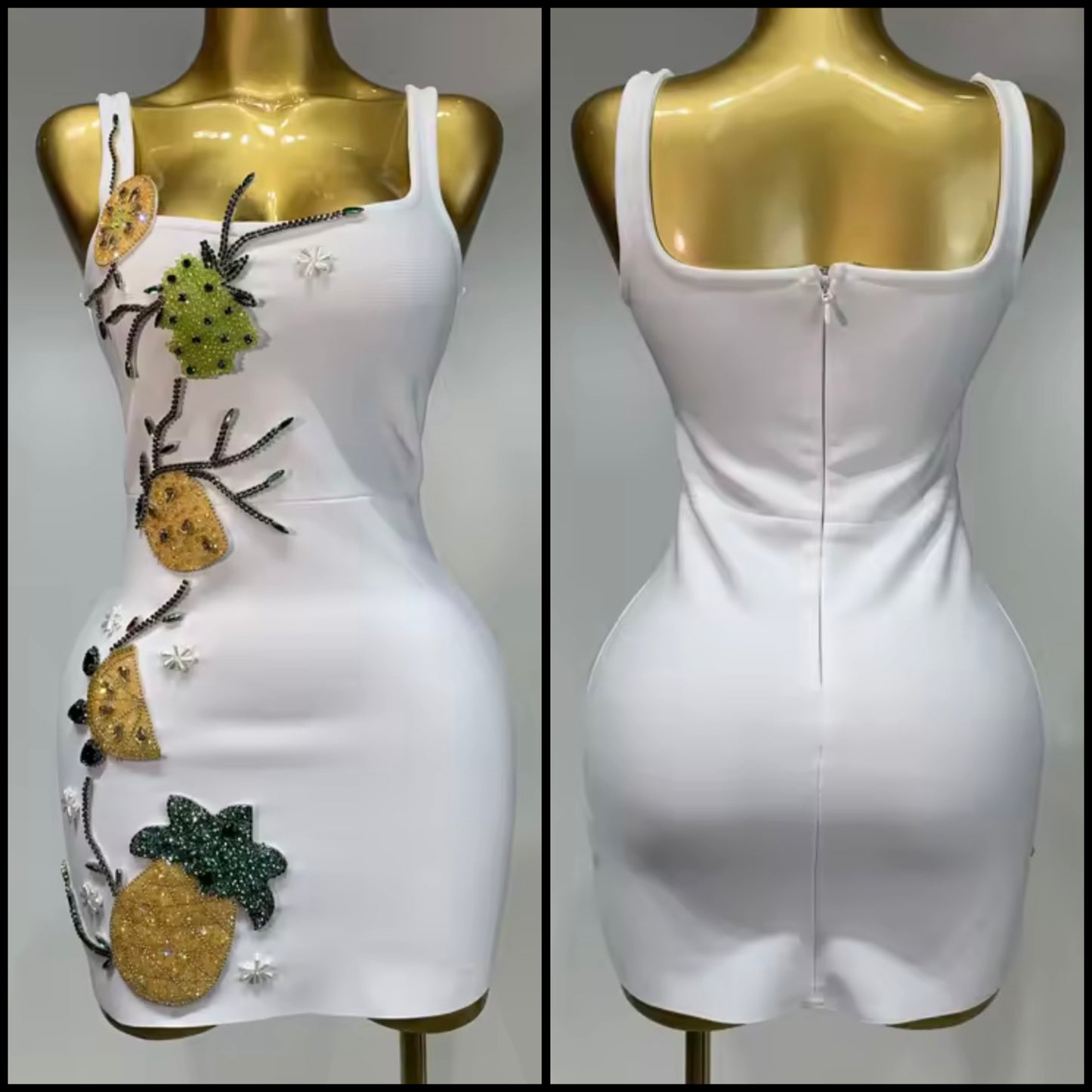 Sexy White Sleeveless Beaded Rhinestone Dress