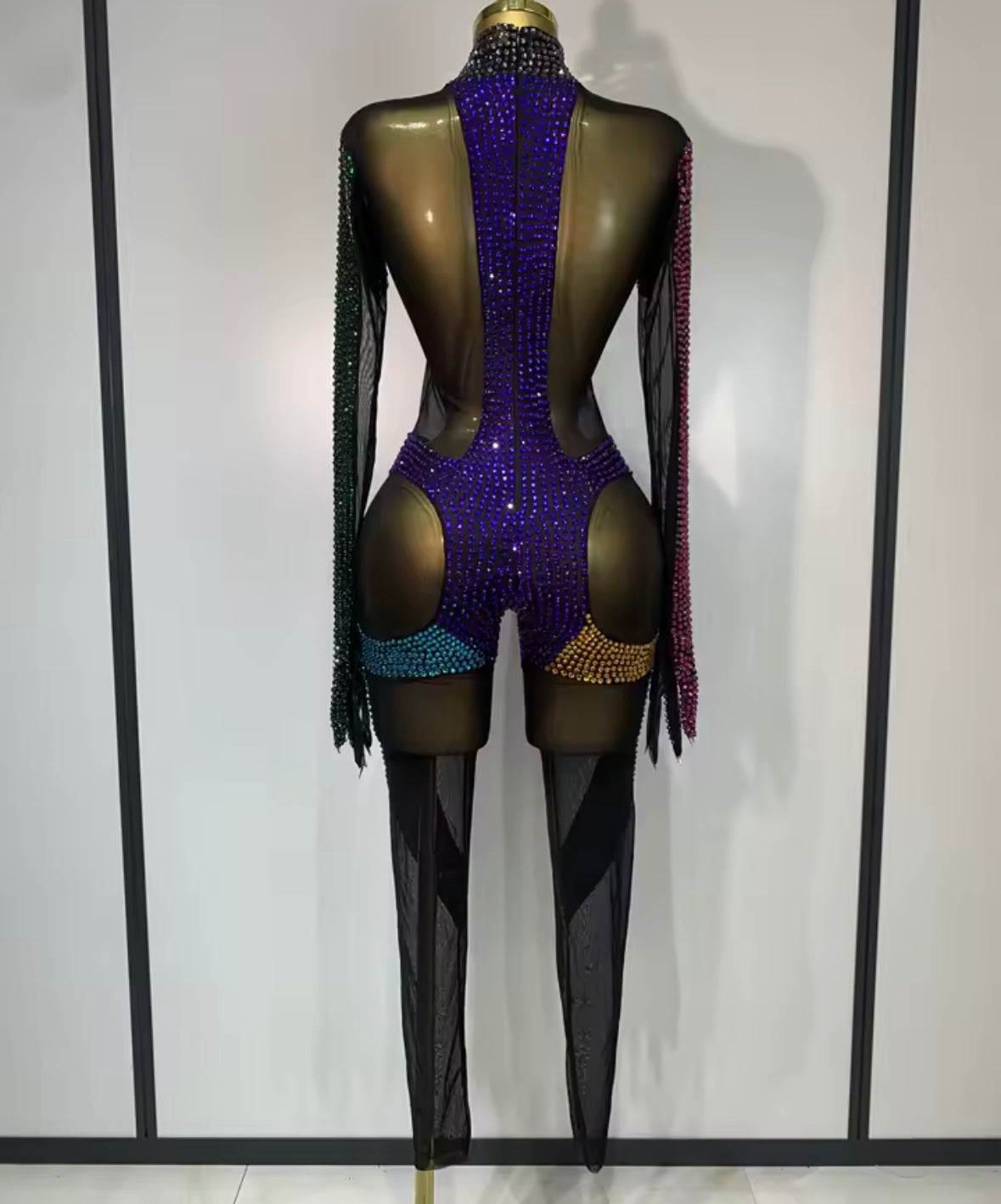 Color Crystal Embellishment Full Sleeve Jumpsuit