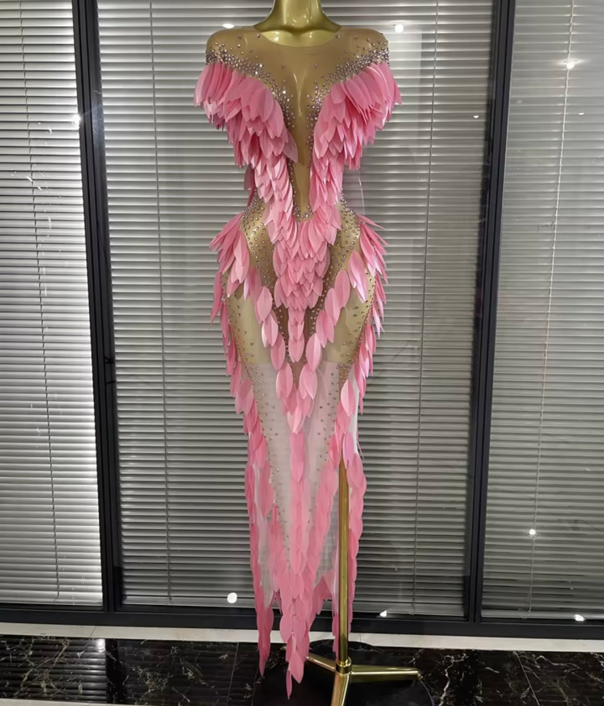 Sexy See Through Sequins Rhinestone Maxi Dress