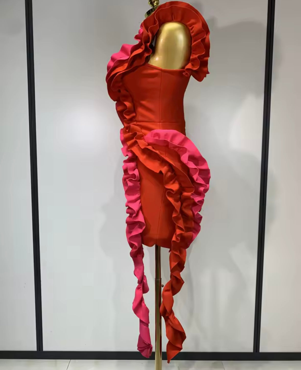 Sexy Red Ruffled One Shoulder Bandage Dress