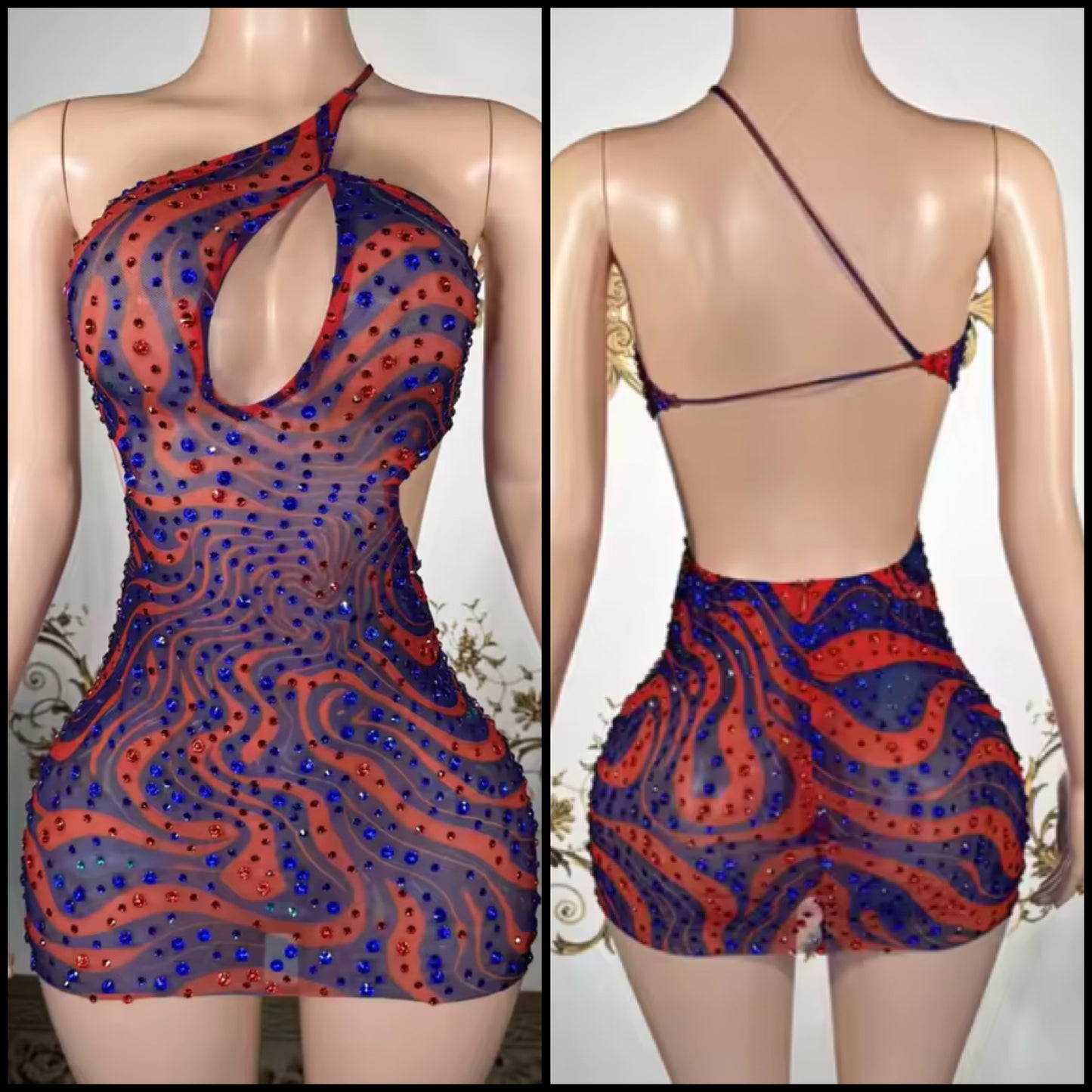 Sexy Halter Sleeveless Open Back Rhinestone Dress