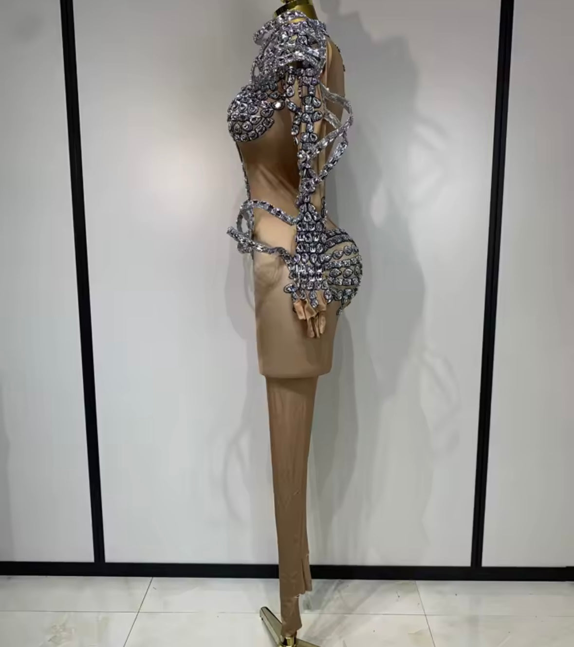 Rhinestone Embellishment Sexy Full Sleeve Jumpsuit