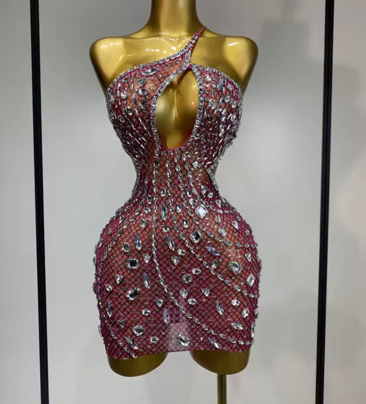 Sexy Sleeveless Open Back Hollow Out Rhinestone Dress