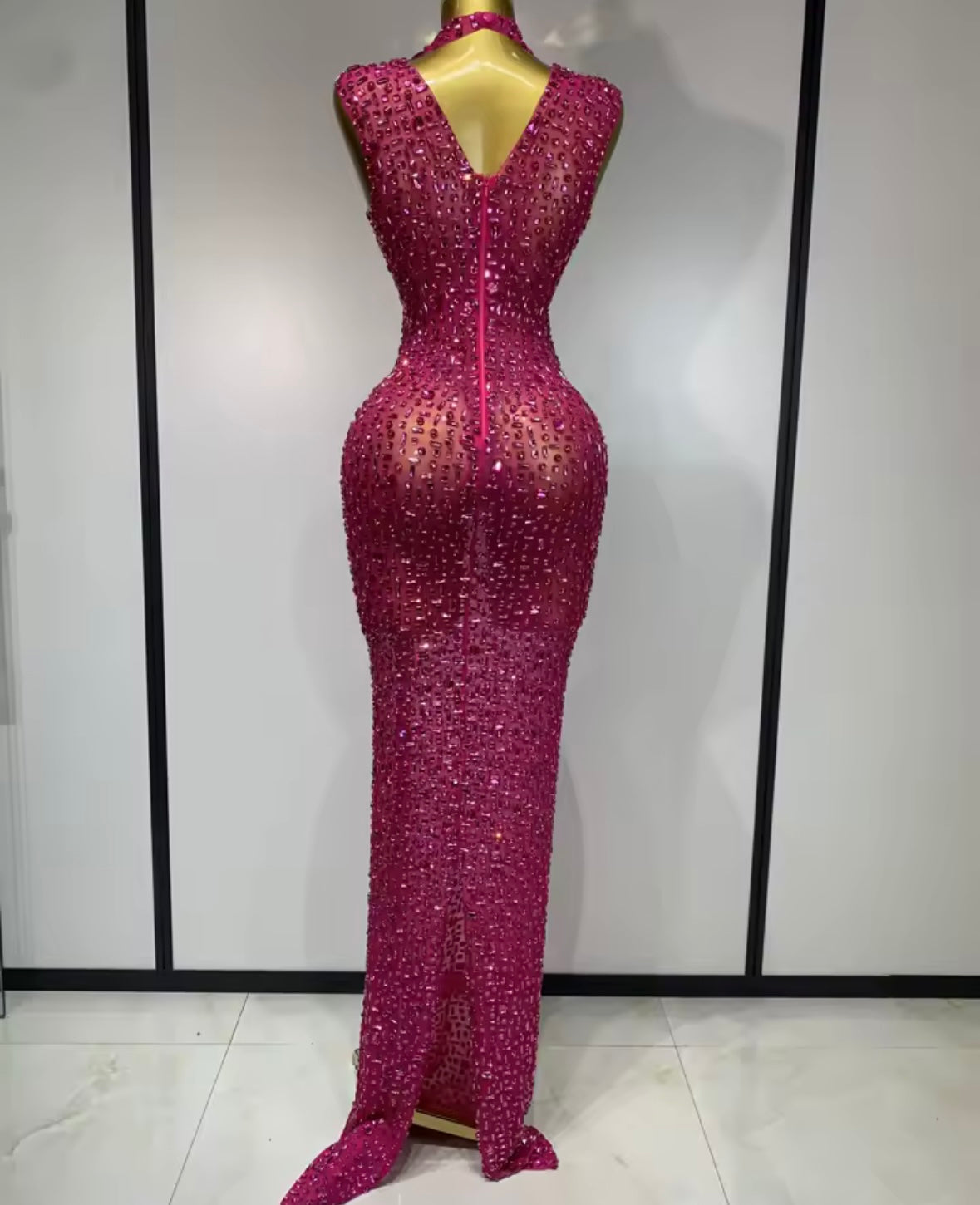Rhinestone Embellishment Sexy Sleeveless Floor-Length Dress