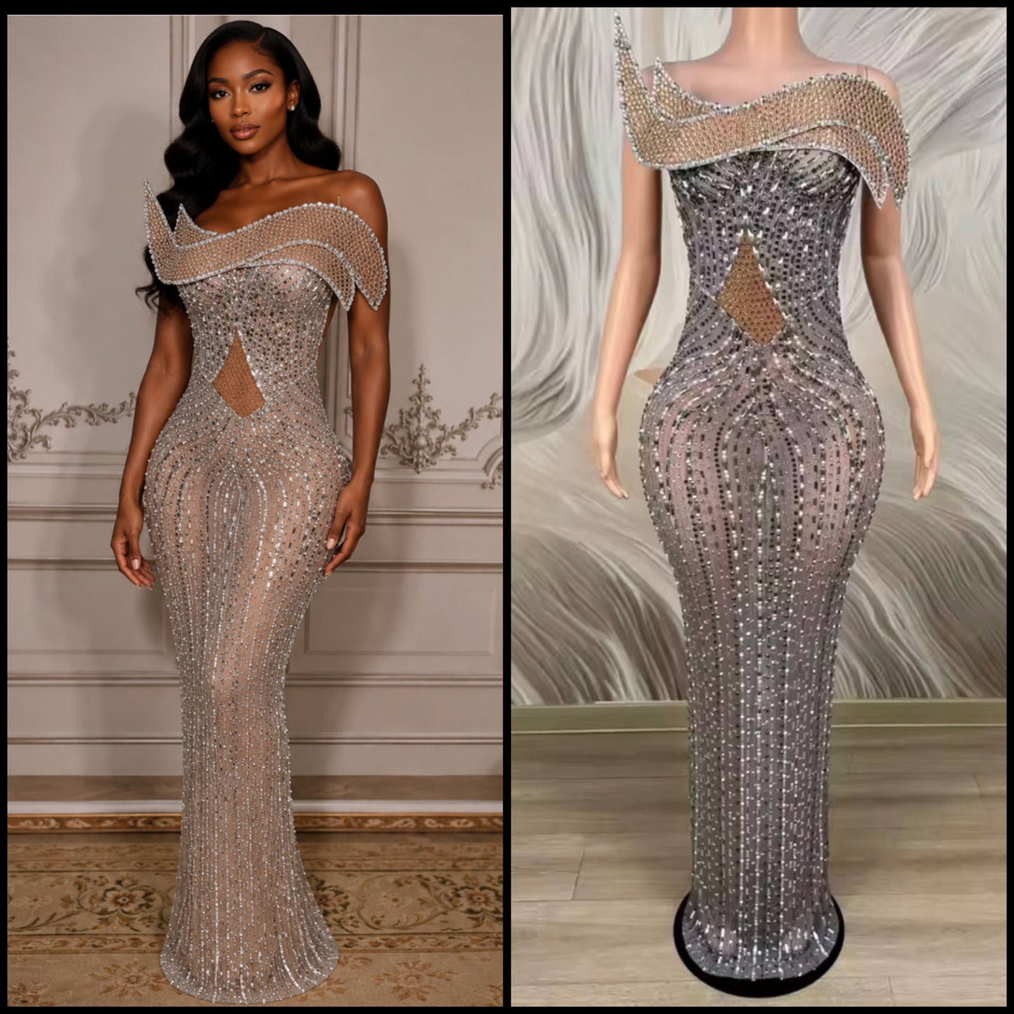 Sexy Strapless Rhinestone Embellishment Maxi Dress