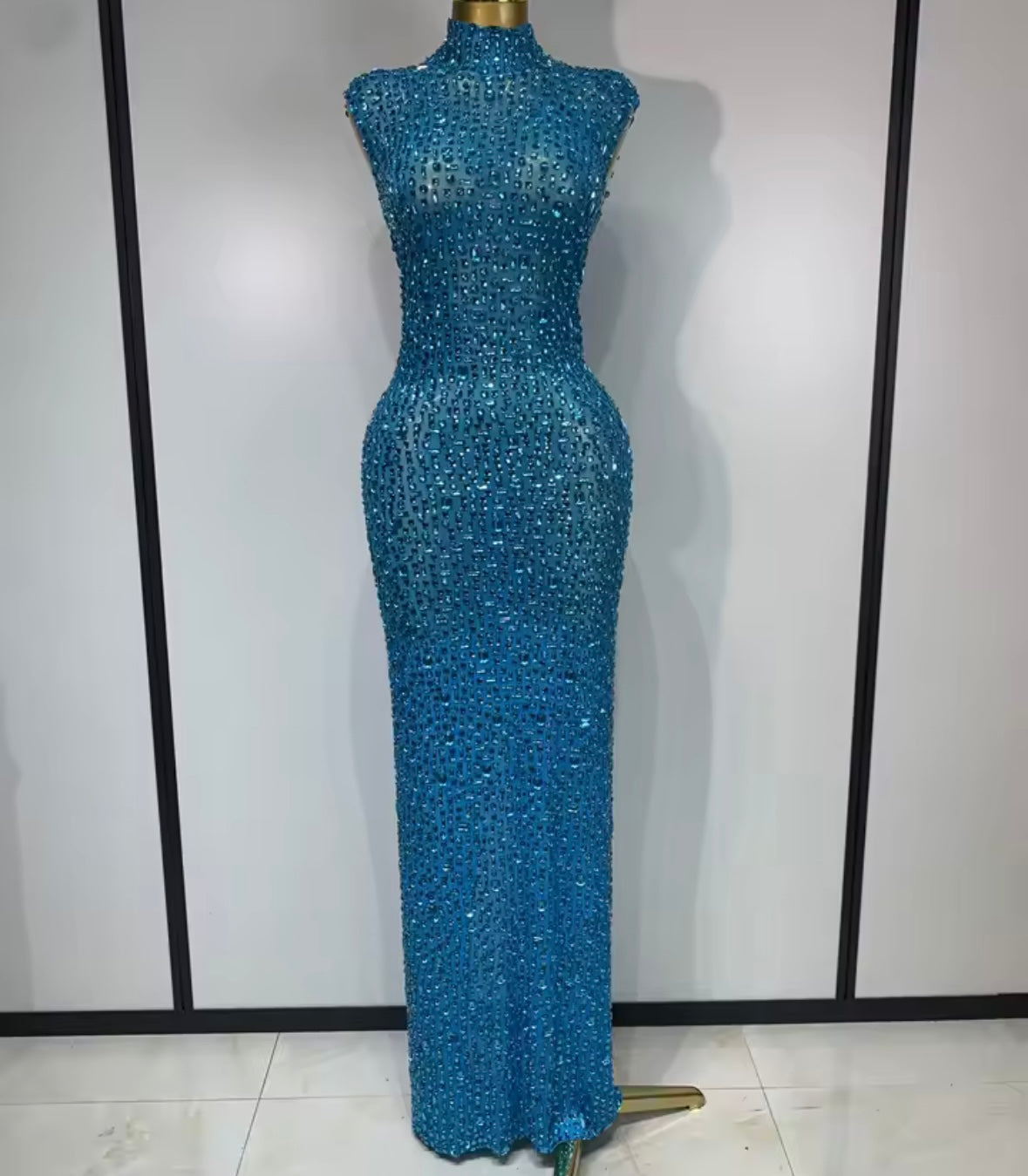 Rhinestone Embellishment Sexy Sleeveless Floor-Length Dress