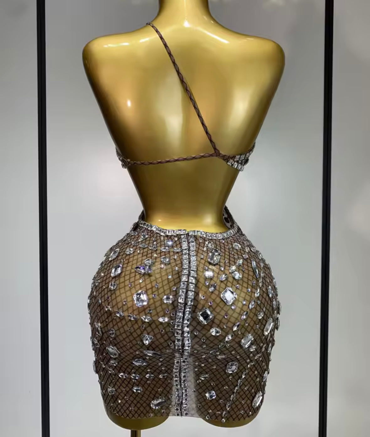Sexy Sleeveless Open Back Hollow Out Rhinestone Dress