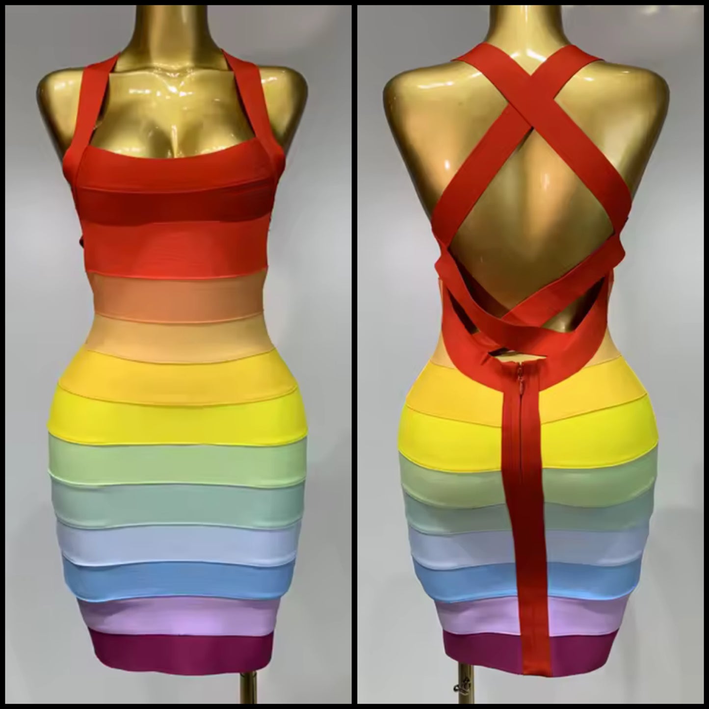 Sexy Sleeveless Open Back Multicolored Bandage Dress