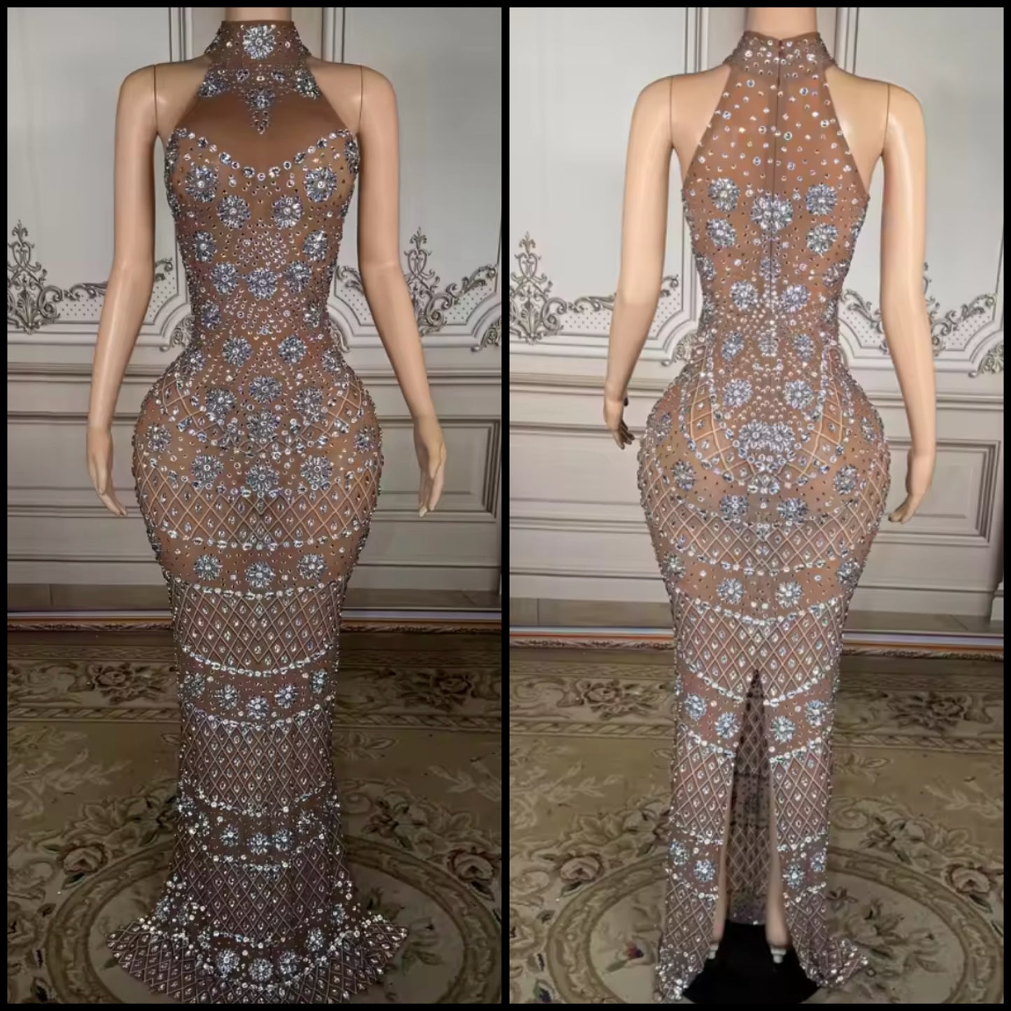 Rhinestone Embellishment Sexy Sleeveless Floor-Length Dress