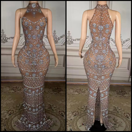 Rhinestone Embellishment Sexy Sleeveless Floor-Length Dress