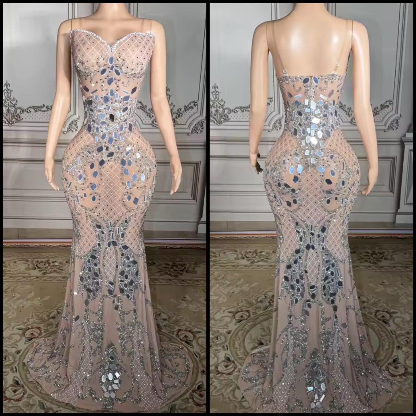 Sexy Sleeveless Mirror Rhinestone Mermaid Dress