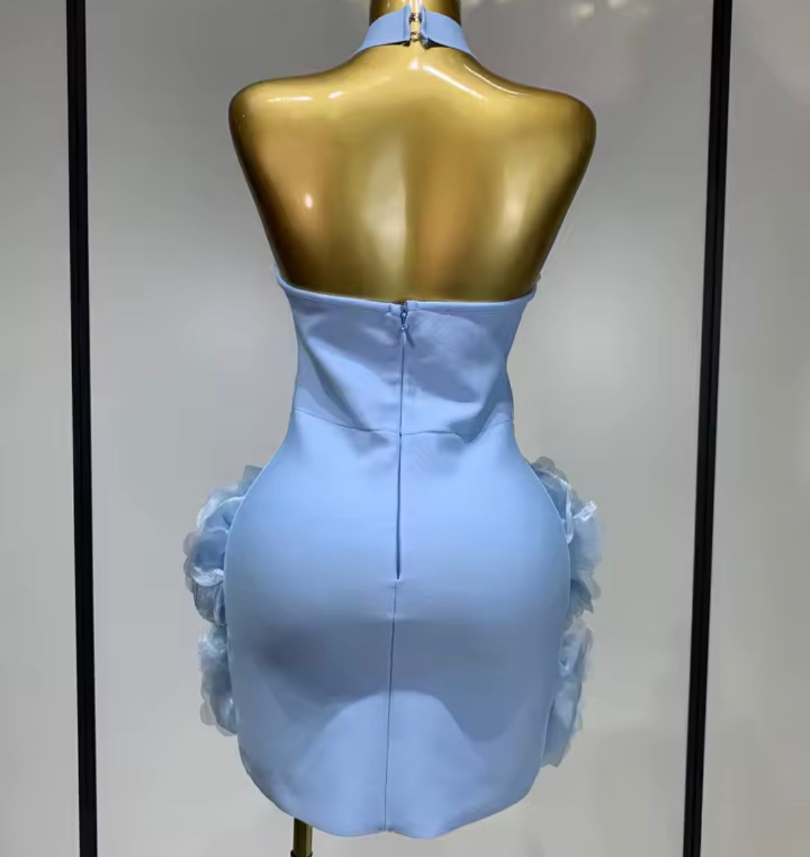 Blue Sexy Halter Sleeveless Floral Dress