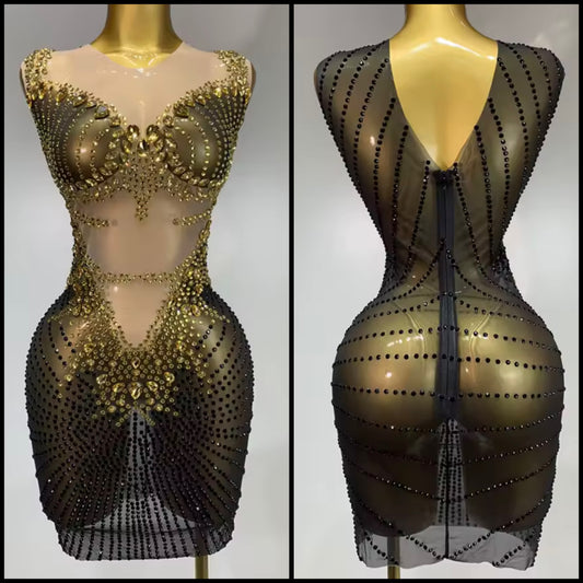 Sexy Sleeveless Rhinestone Embellishment Short Dress