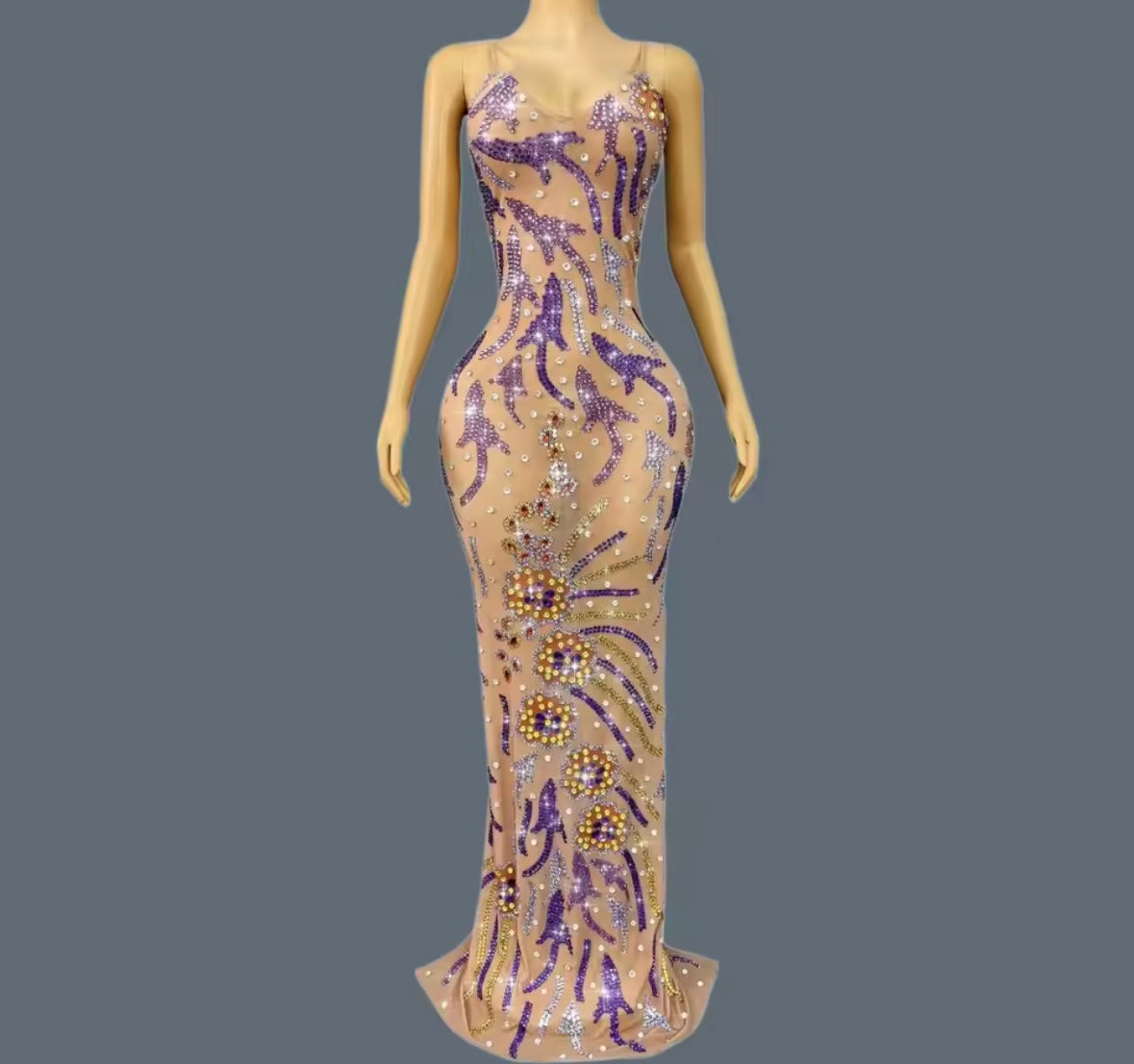 Sexy Sleeveless Color Rhinestone Embellishment Maxi Dress