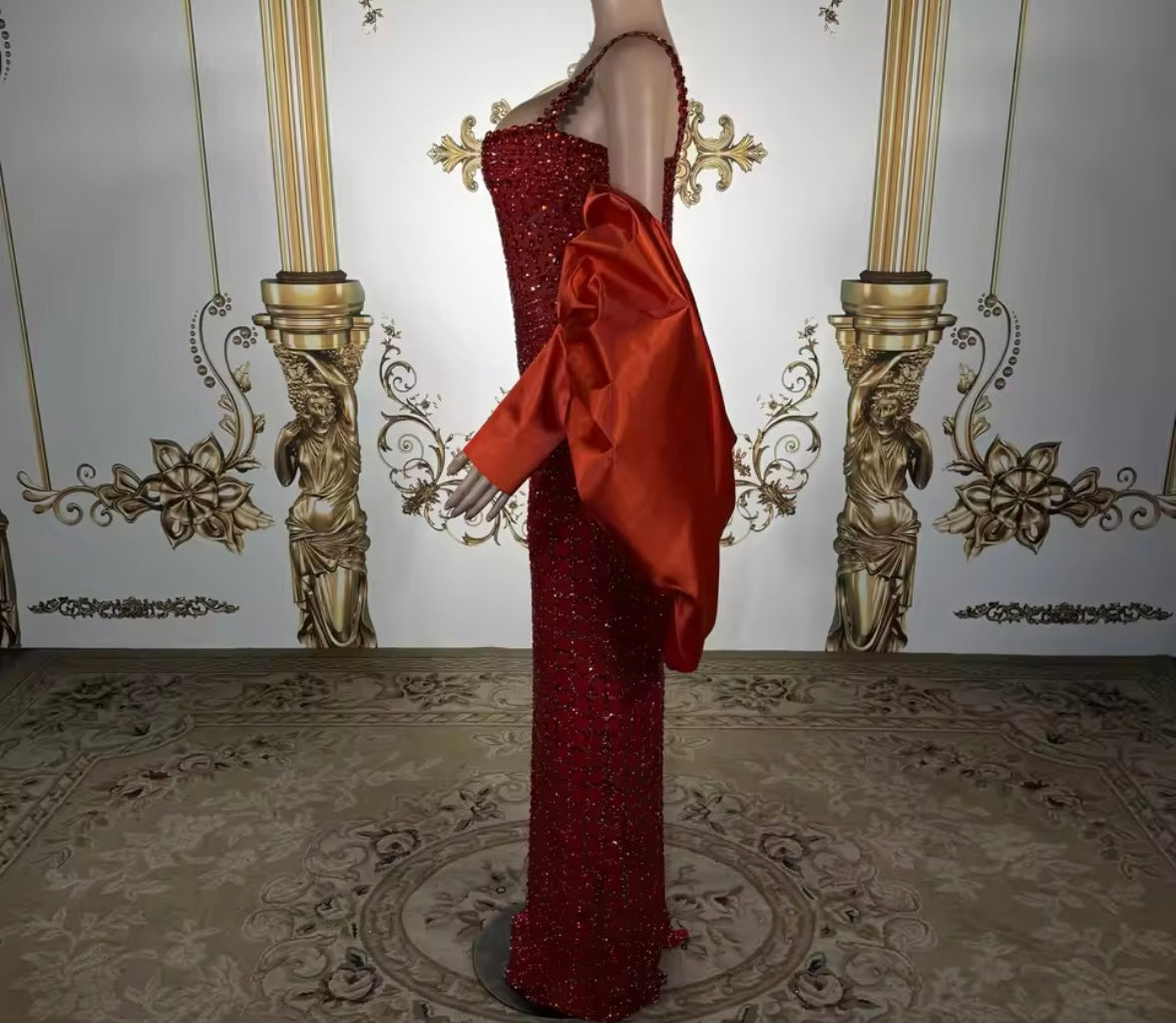 Red Sleeveless Sexy Rhinestone Maxi Dress