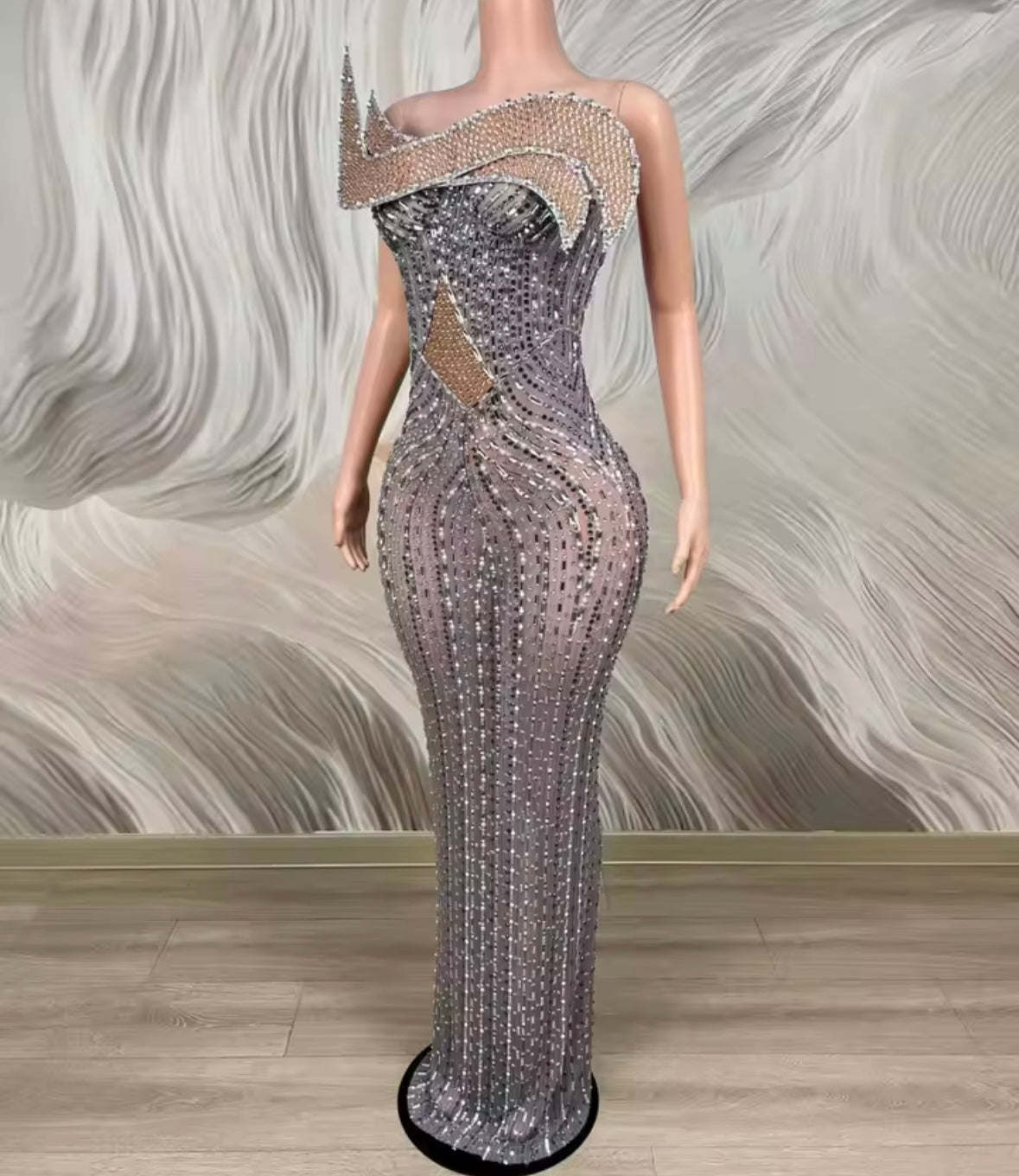 Sexy Strapless Rhinestone Embellishment Maxi Dress