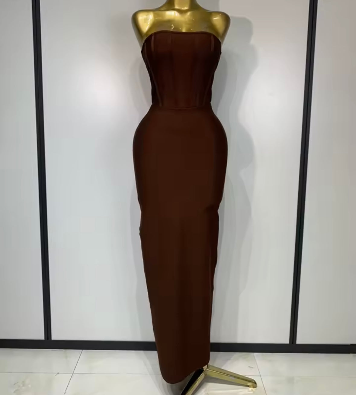Elegant Strapless Rhinestone Shawl Two Piece Maxi Dress