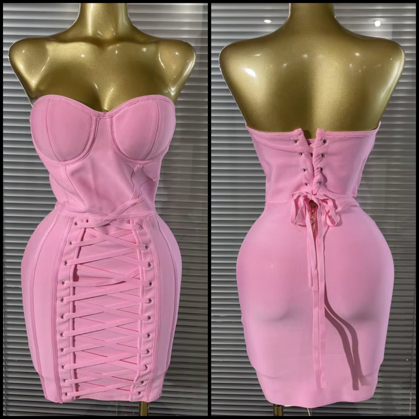 Sexy Pink Strapless Corset Bandage Dress