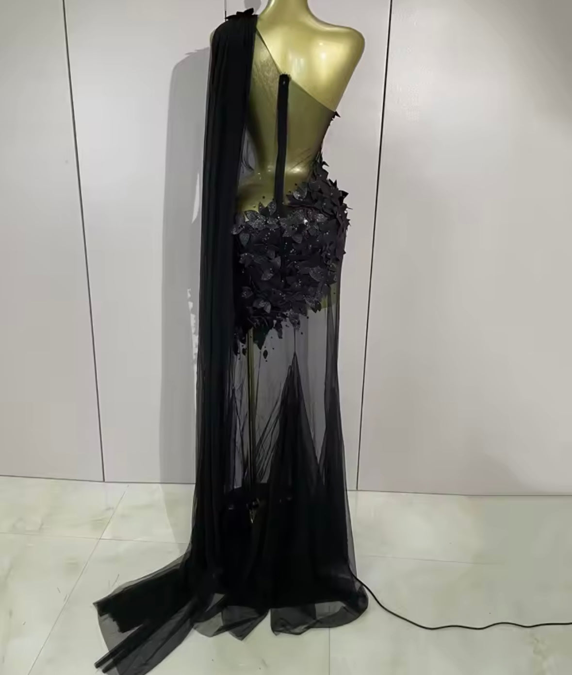 Floral One Shoulder Sleeveless Sexy See Through Maxi Dress