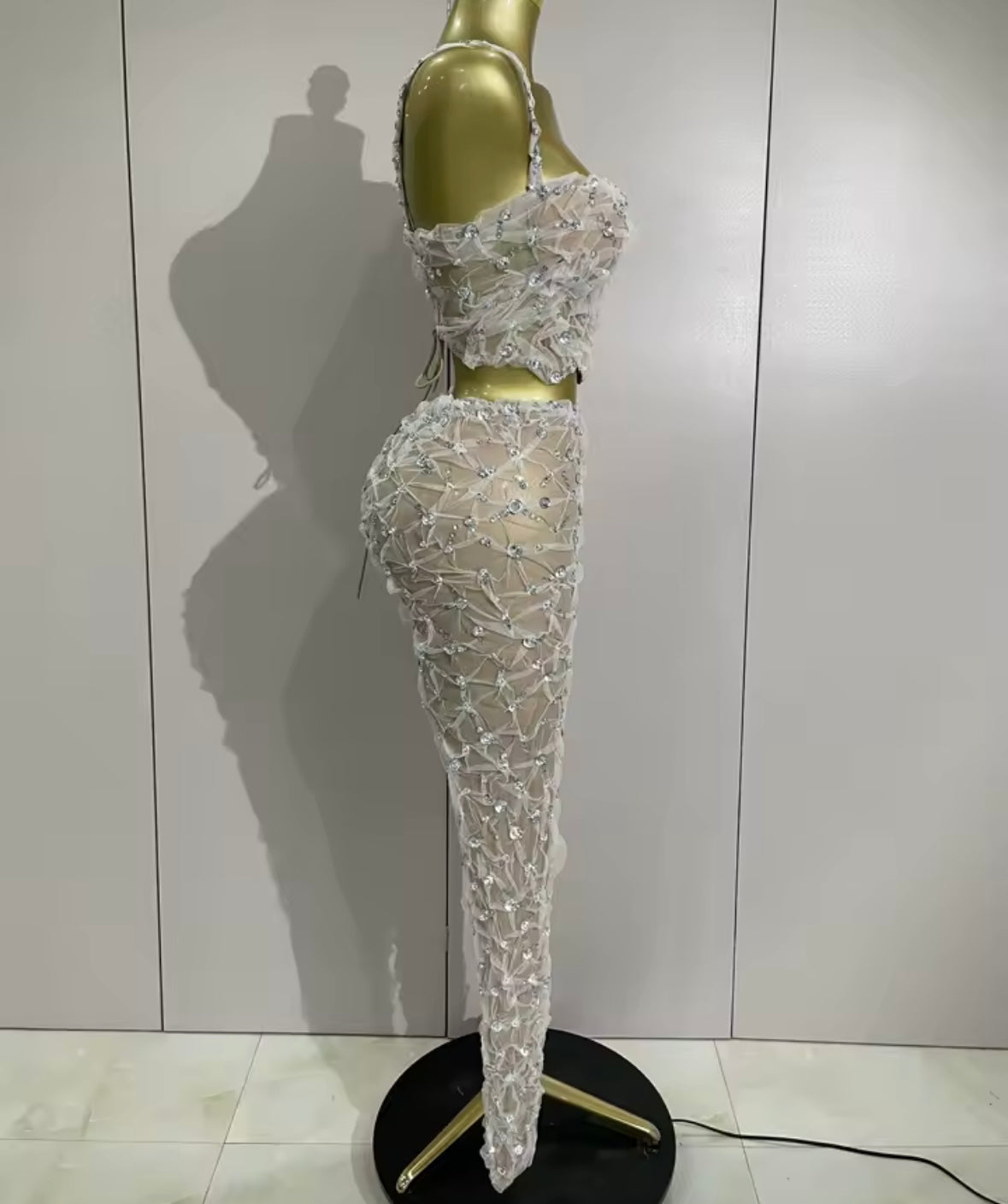 Sleeveless Rhinestone Crop Tank Two Piece Sexy Pant Set