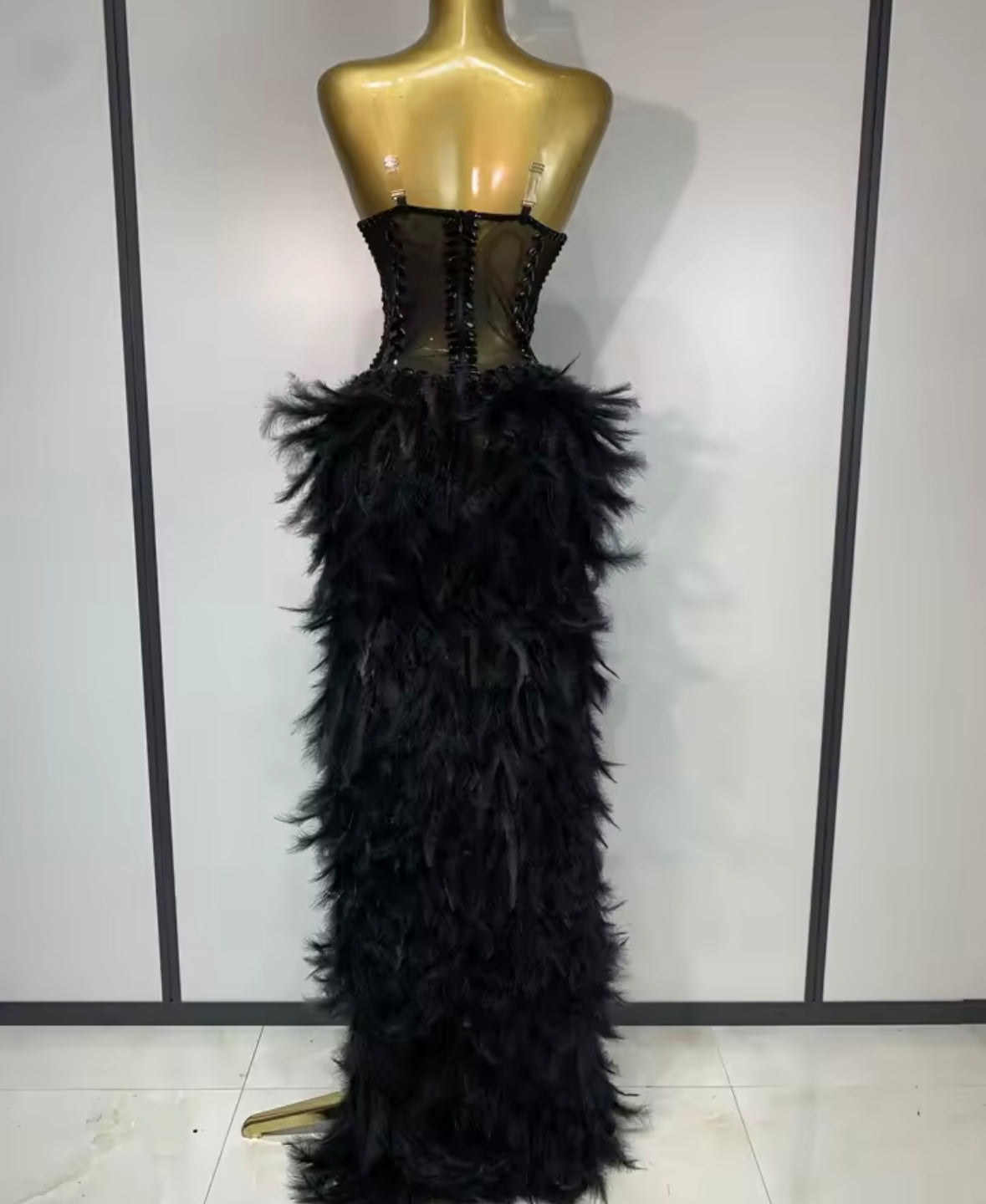 Sexy Crystal Sleeveless Feather Asymmetrical Dress