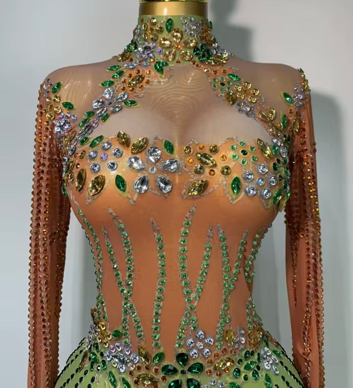 Sexy Color Block Rhinestone Full Sleeve Dress