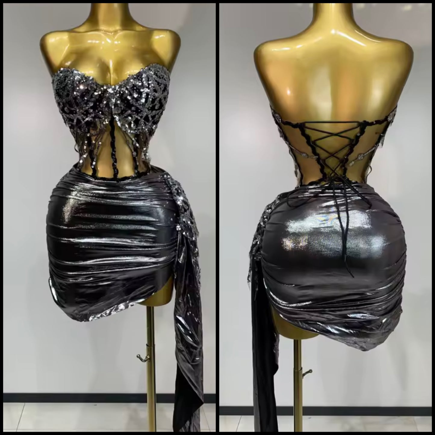 Strapless Sequins Corset Sexy Skirt Set