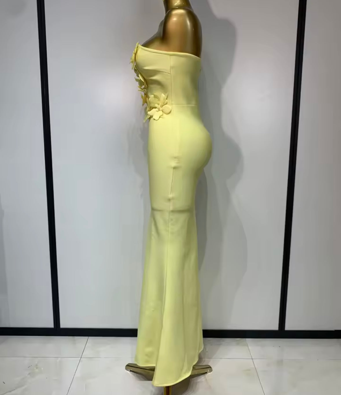 Floral V-Neck Strapless Sexy Floor-Length Dress