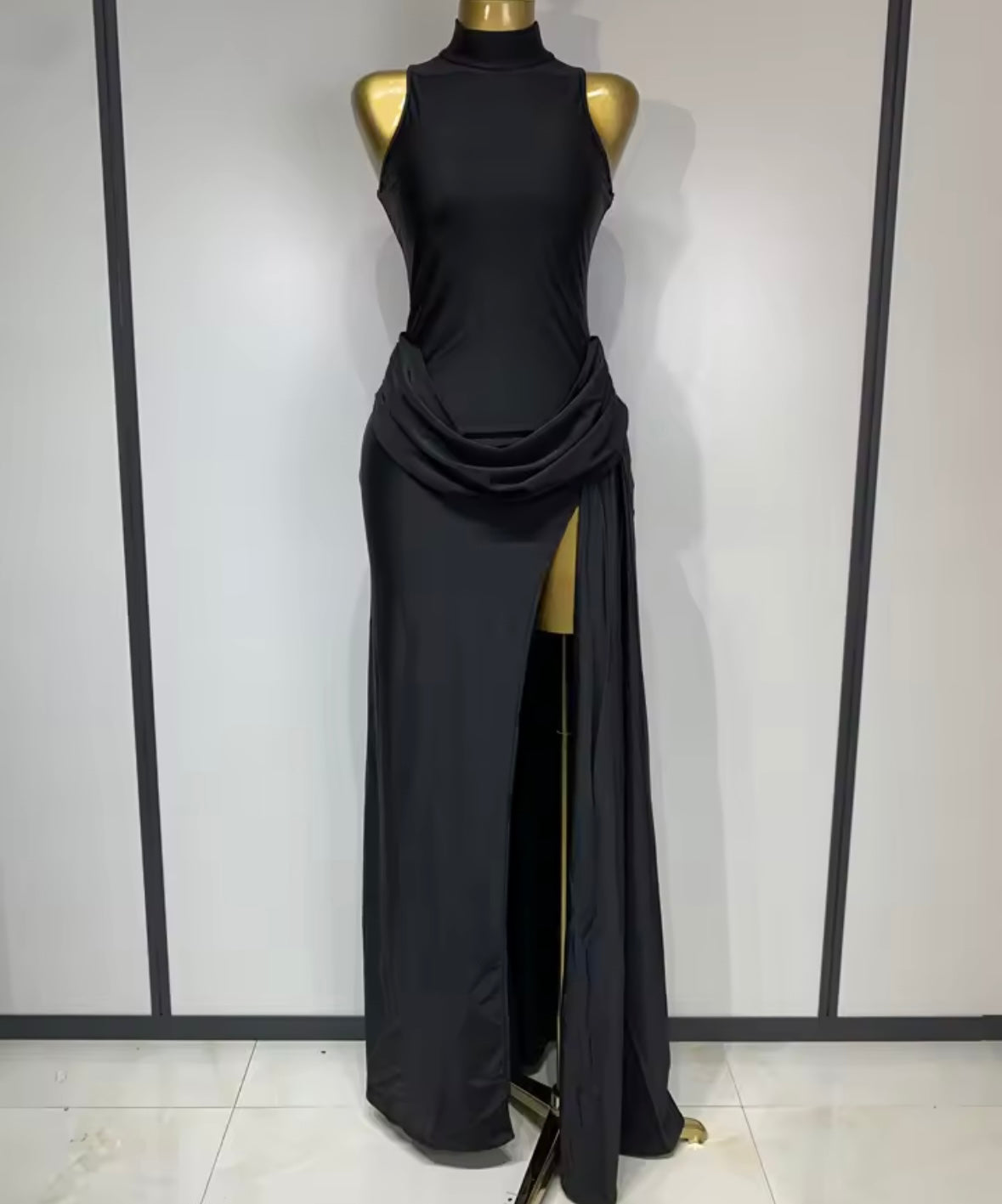 Sexy Sleeveless Ruched Side Split Maxi Dress