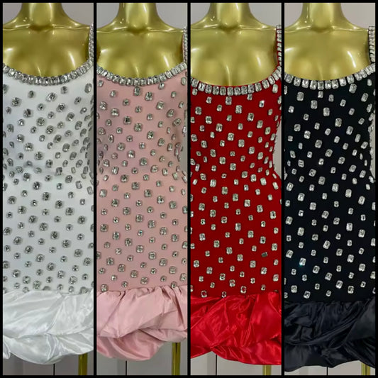 Sexy Sleeveless Rhinestone Ruffle Bandage Dress