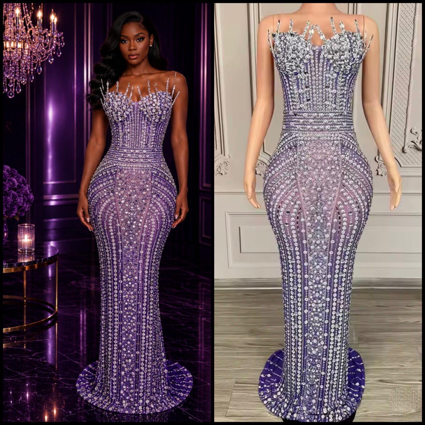 Sexy Rhinestone Embellishment Sleeveless Floor-Length Dress