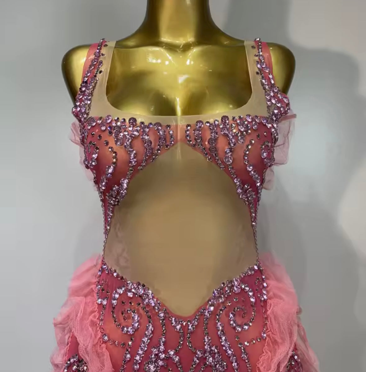 Sexy Pink Sleeveless Rhinestone Tassel Dress