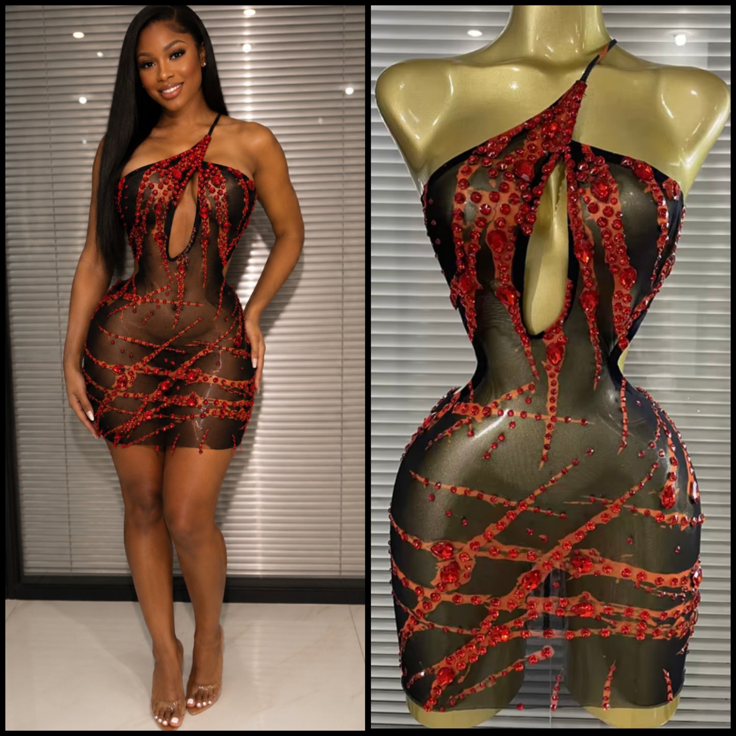 Sexy One Shoulder Sleeveless Open Back Rhinestone Dress