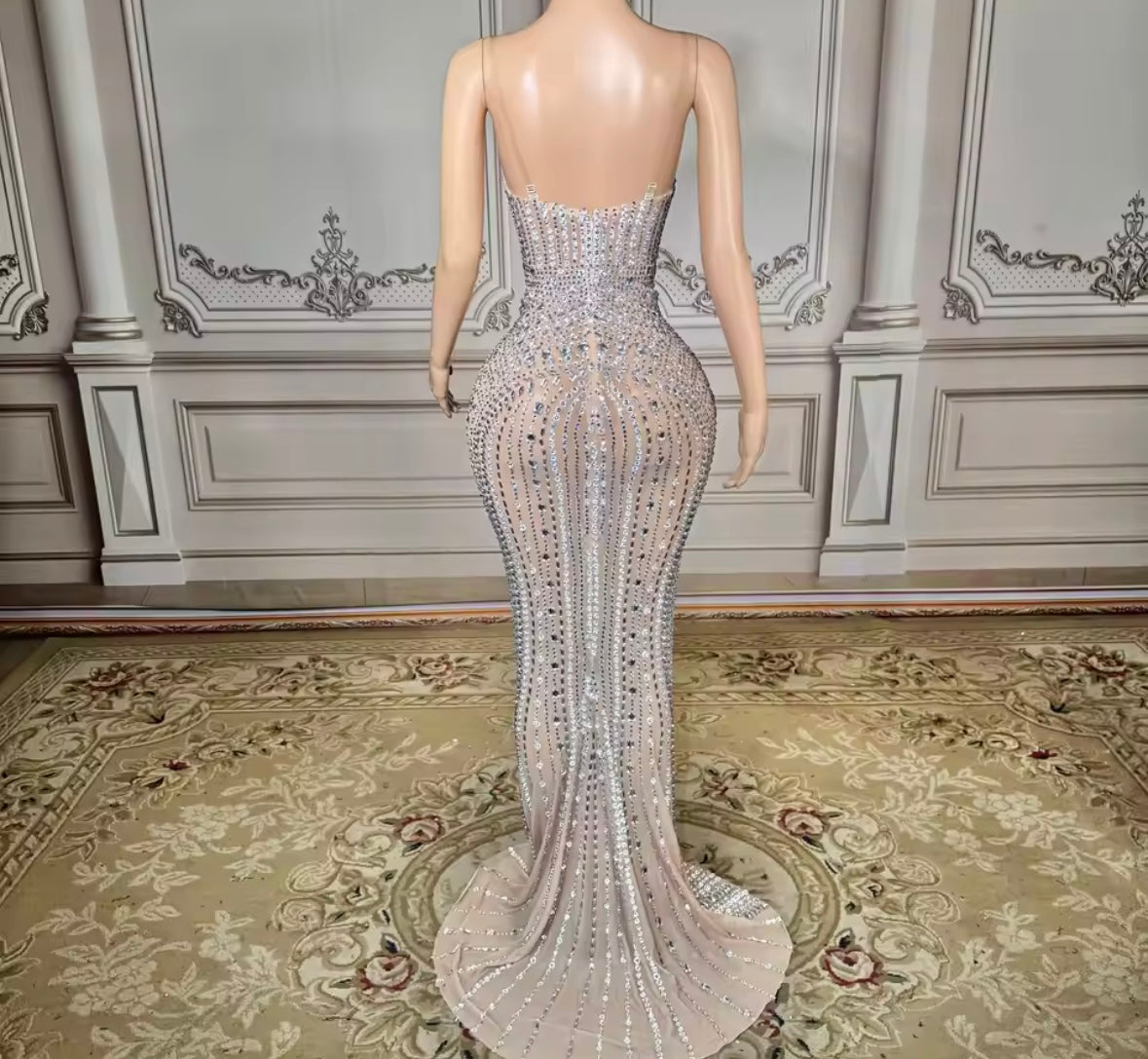 Sexy Rhinestone Embellishment Strapless Floor-Length Dress