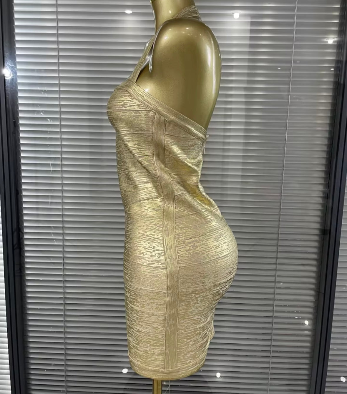 Sexy Gold Halter Sleeveless Bandage Short Dress