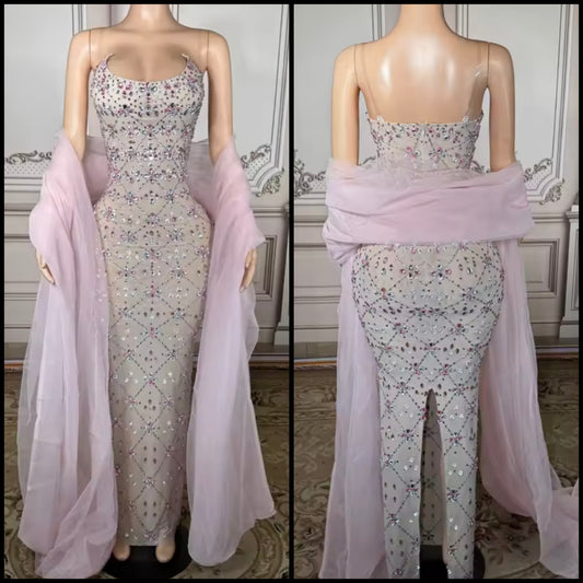 Sexy Sleeveless Color Rhinestone Floor-Length Dress