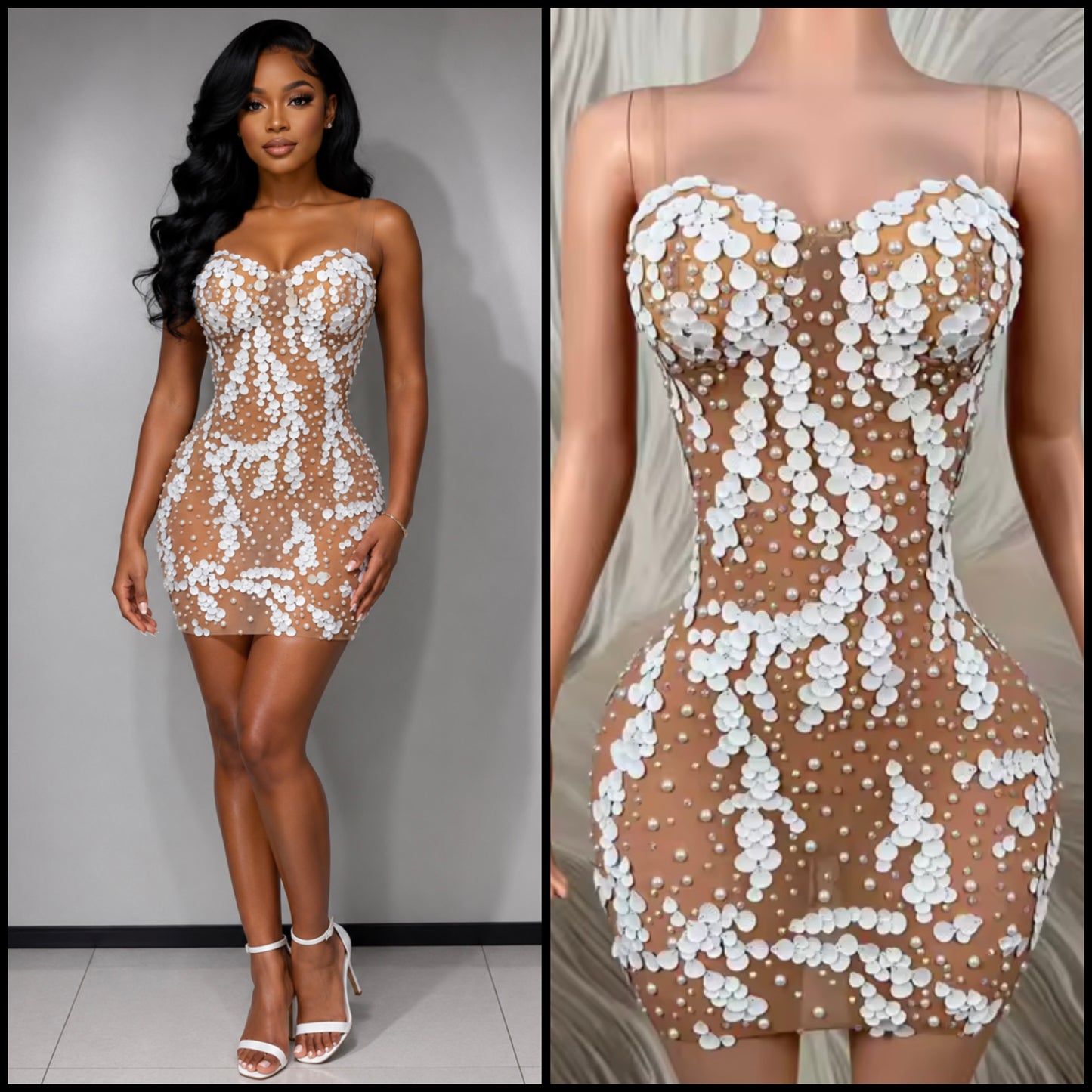 Sexy Sleeveless Beaded Sequins See Through Dress