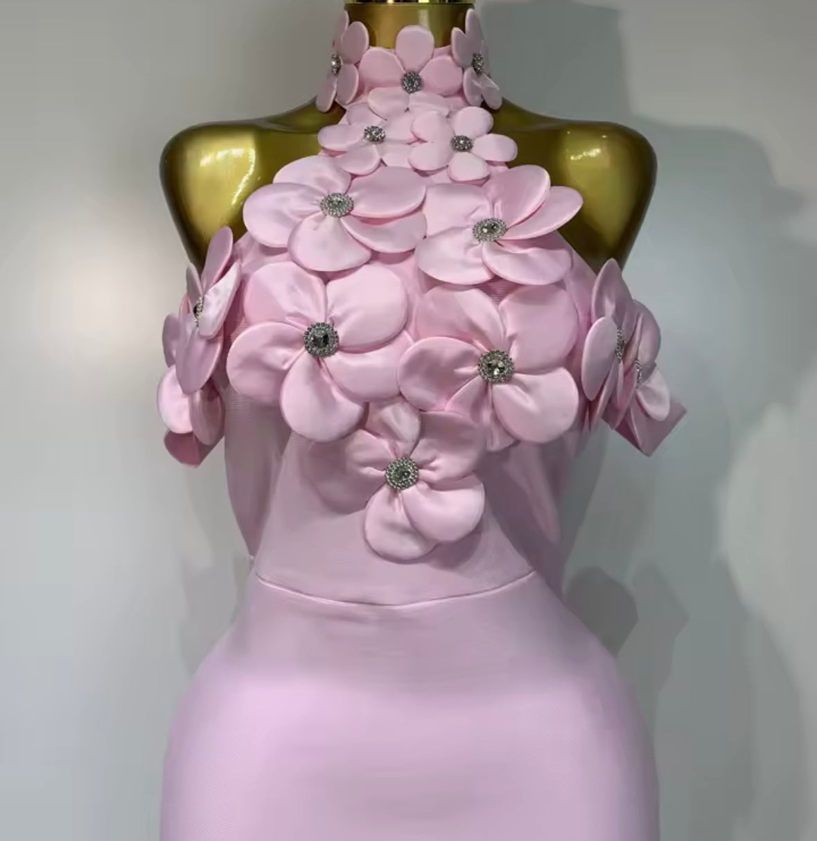 Elegant Pink Floral Rhinestone Sleeveless Maxi Dress
