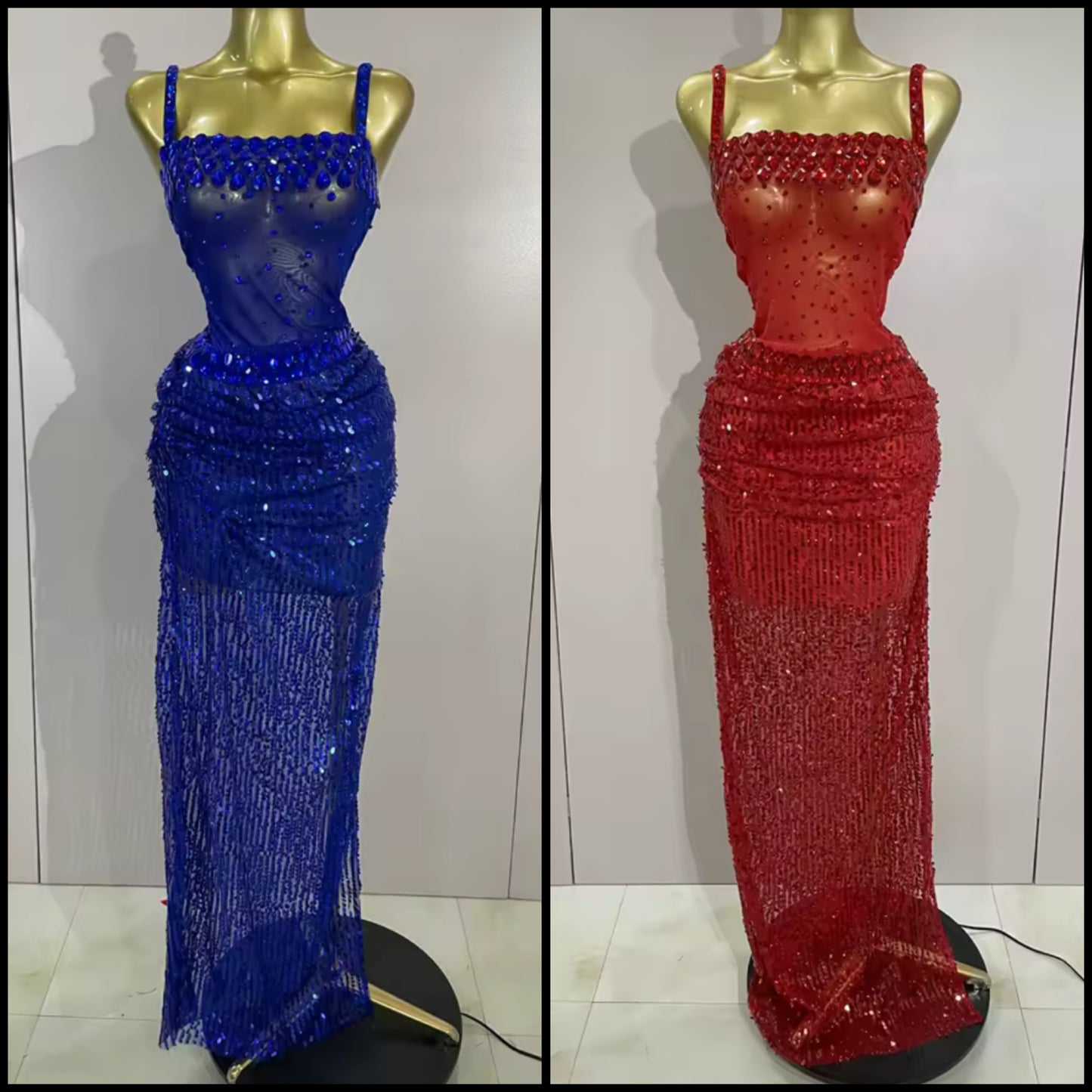 Sexy Sleeveless Crystal Sequins Maxi Dress
