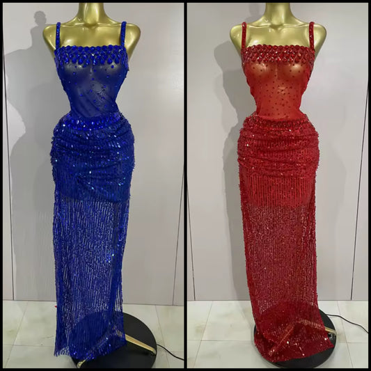 Sexy Sleeveless Crystal Sequins Maxi Dress