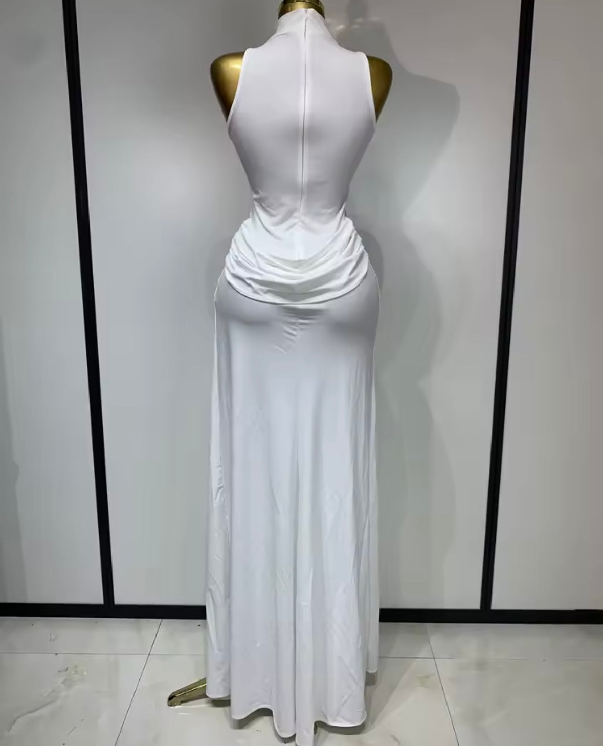 Sexy Sleeveless Ruched Side Split Maxi Dress
